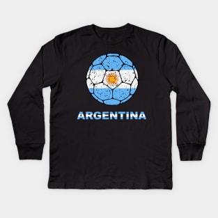 Argentina Soccer- Argentinian Football Distressed Soccer Ball Kids Long Sleeve T-Shirt